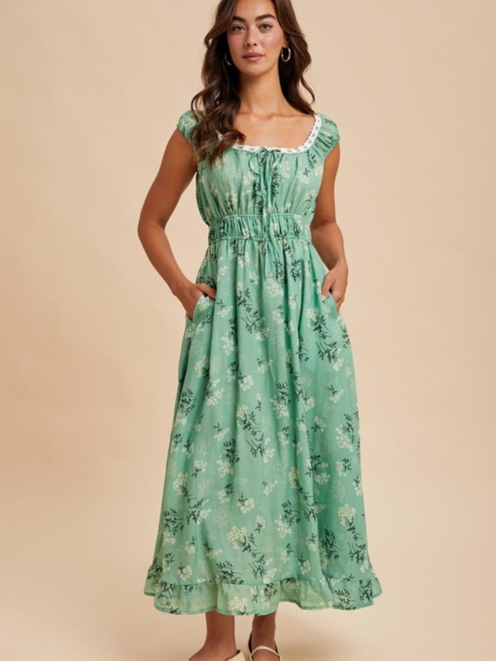 Cotton Floral Ruched Maxi Dress